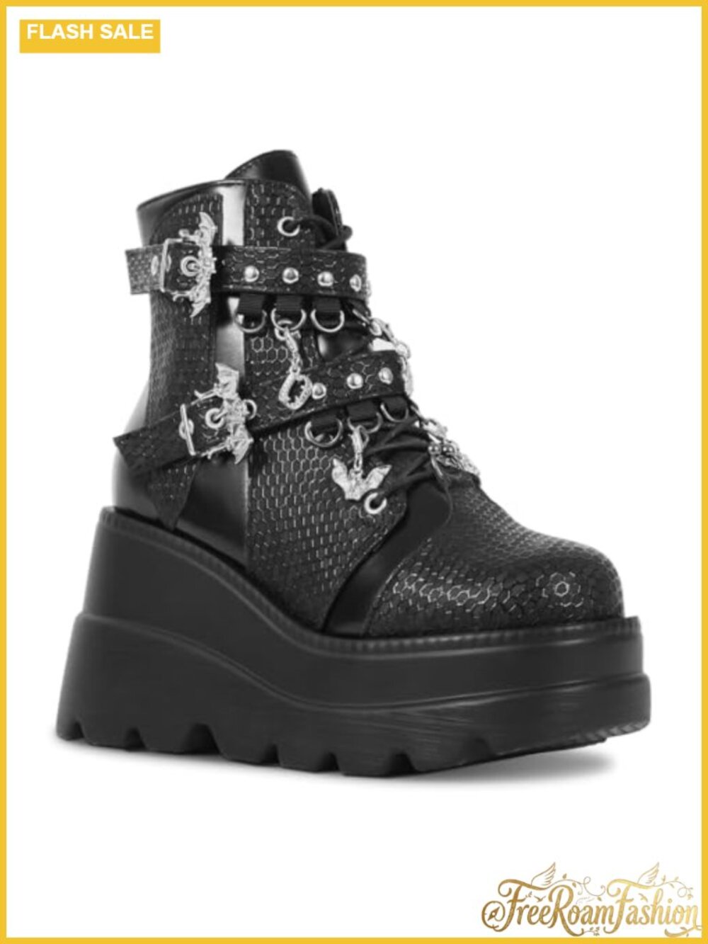Goth Chunky Platform Ankle Boots Faux Leather Combat Booties Zip Combat